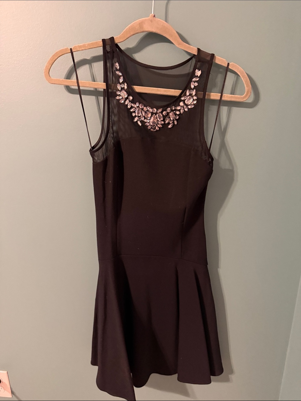 Express Black Sleeveless Mesh Yoke Dress with Jewel Collar